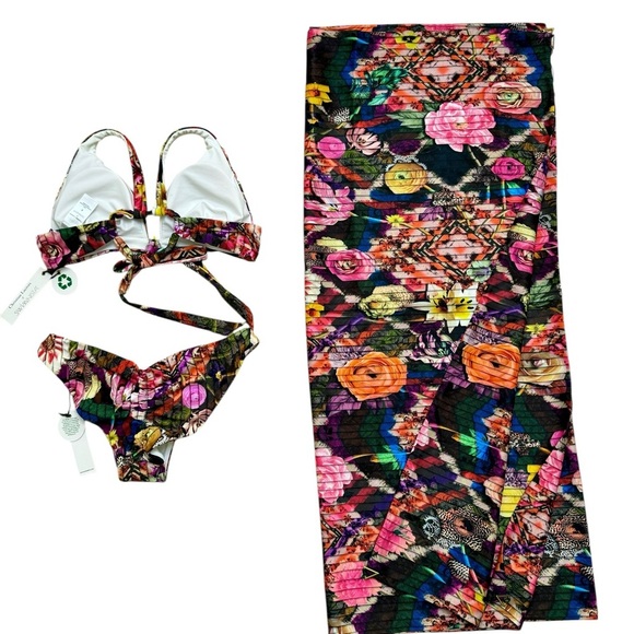 Swiminista x Christian Lacroix sz S bikini swimsuit & Sarong floral New - Picture 2 of 8